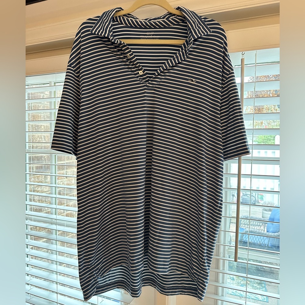 Vineyard Vines Men’s XL Polo, Navy & White Stripe